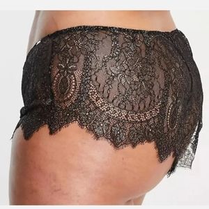 Asos Sz 8 Figleaves Briefs French  Cut Panty Lurex Black Gold Lacey Whimisgoth